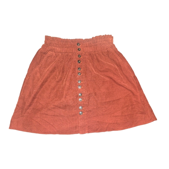 Madewell Corduroy Paperbag Button-Front Mini Skirt Size XS Burnt Orange - Picture 2 of 5